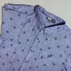 Disney Star Wars Button Up Shirt Mens XL Blue Darth Vadar Light Saber AOP NWT‎